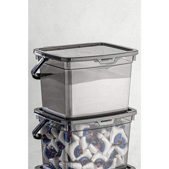 Vienev 2li 4 Litre Toz Tablet Deterjan Saklama Kabı - Deterjan Kutusu, Toz Tablet Deterjan Kabı Antrasit