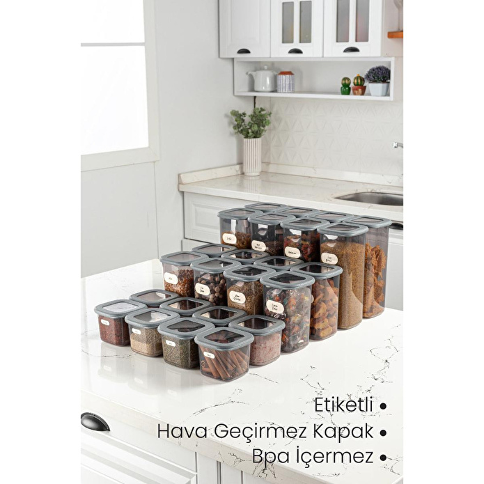 Vienev 24'lü Etiketli Poly Kare Erzak Saklama Kabı Set 8x(0,55 Li̇tre, 1,2 Li̇tre, 1,75 Li̇tre) Antrasit