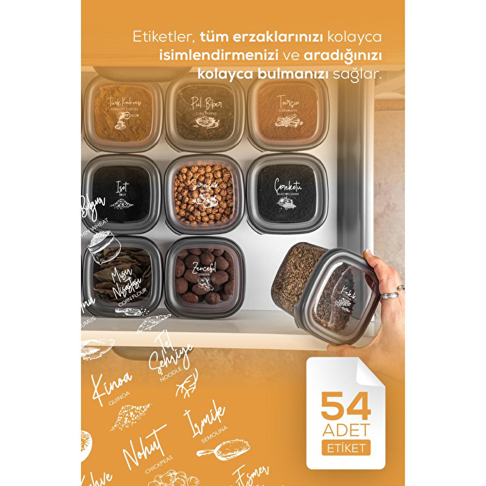Vienev 42'li Etiketli Hava Geçirmez Erzak Ve Baharat Saklama Kabı Seti Kaşıklı Antrasit