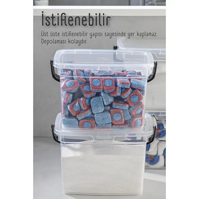 Vienev 2li 4 Litre Toz Tablet Deterjan Saklama Kabı - Deterjan Kutusu, Toz Tablet Deterjan Kabı Beyaz