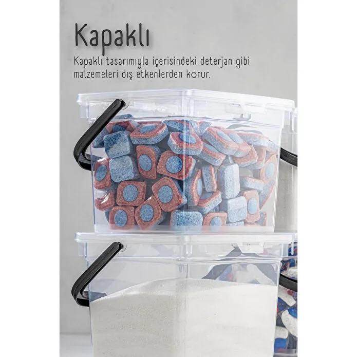 Vienev 2li 4 Litre Toz Tablet Deterjan Saklama Kabı - Deterjan Kutusu, Toz Tablet Deterjan Kabı Beyaz