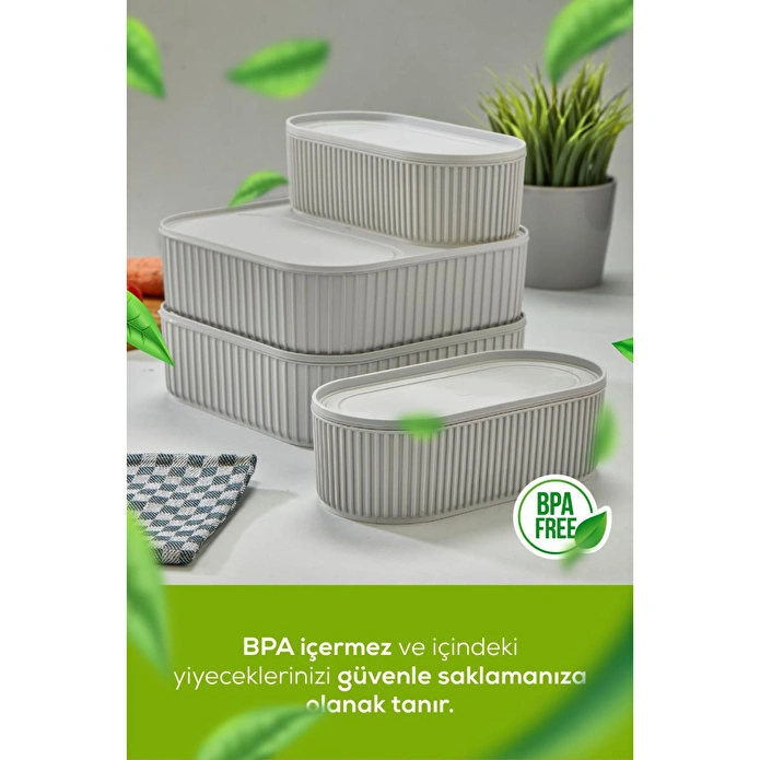 Vienev 4'lü Elastik Bantlı İstiflenebilir Pratik Saklama Kabı Seti 2x 1100 Ml 2x 2600 Ml Gri