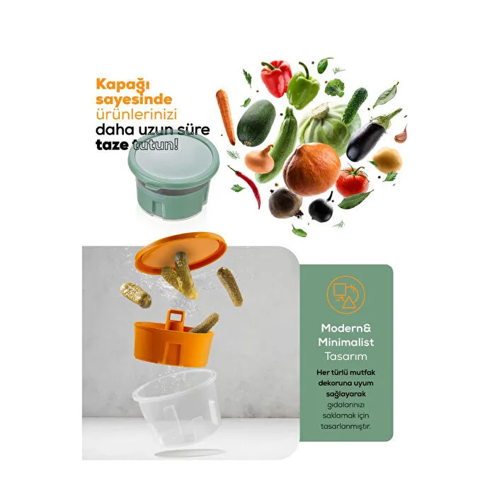 Vienev Sunumluk Zeytin Turşu Peynir Çok Amaçlı Süzgeçli Saklama Kabı Mint