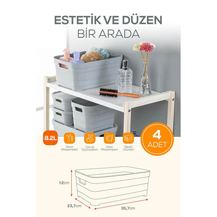 Vienev 4'lü 8,2 Litre Saklama Kutusu Antrasit