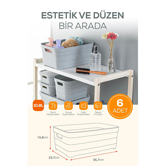 Vienev 6'lı 10,8 Litre Saklama Kutusu Antrasit