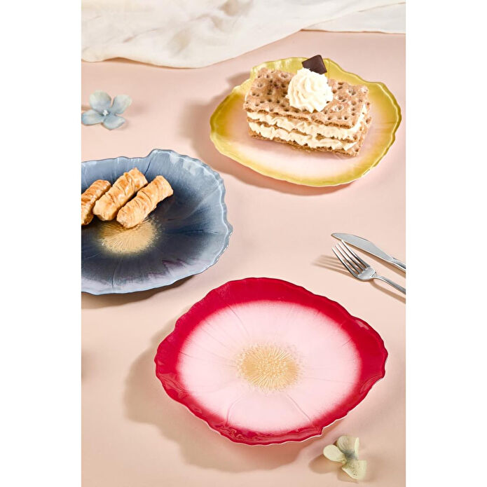 Lora Bianca Alba 6'lı Çiçek Pasta Servis Sunum Tabağı Seti Renkli