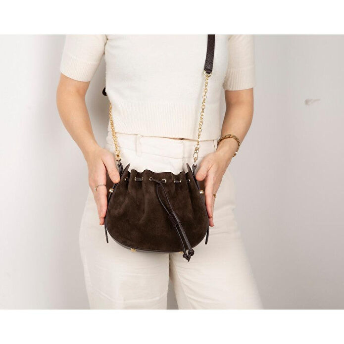Bloominbag Haze Soft Süet Kahverengi Büzgülü Kadın Omuz Çantası – Umber Brown Drawstring Bag