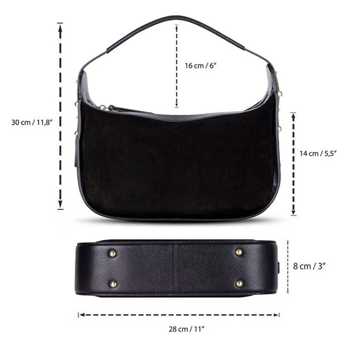 Bloominbag Arden Noir Süet & Hakiki Deri Kadın Omuz Çantası – Premium Kadın Tote Bag