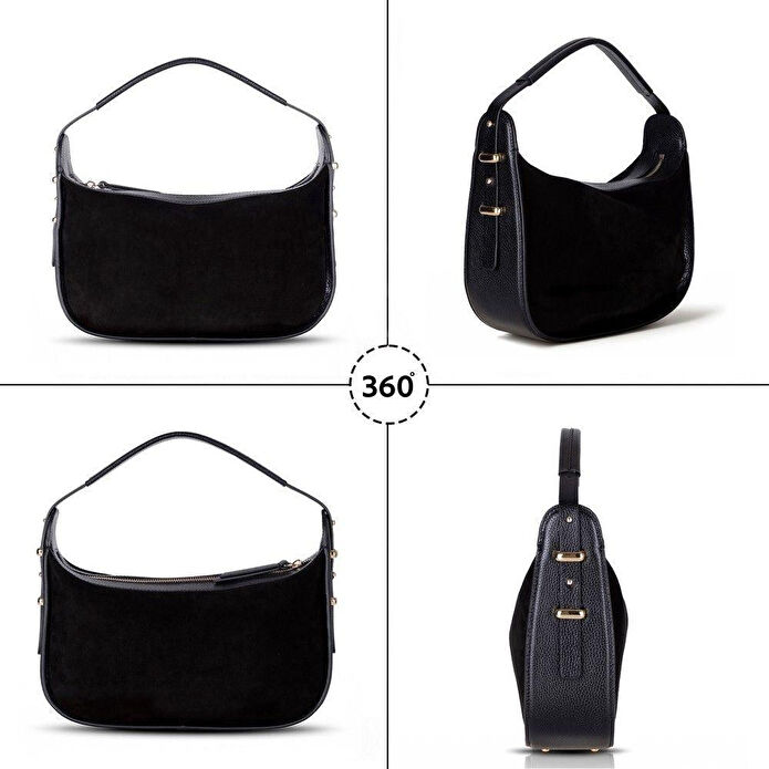 Bloominbag Arden Noir Süet & Hakiki Deri Kadın Omuz Çantası – Premium Kadın Tote Bag