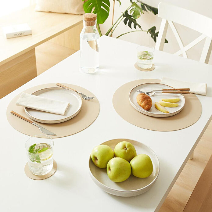 Home Wave 2'li Bej/taş Renk Suni Deri Amerikan Servis Ø 36 Cm