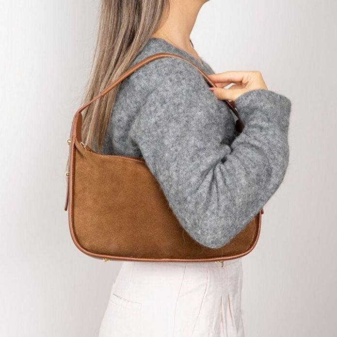 Bloominbag Elara Saddle Süet & Hakiki Deri Kadın Omuz Çantası – Premium Kadın Tote Bag