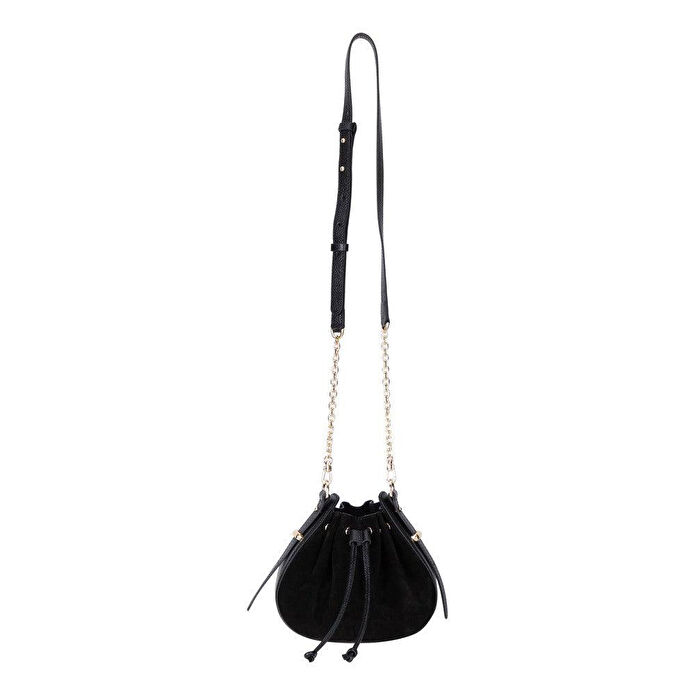 Bloominbag Haze Soft Süet Siyah Büzgülü Kadın Omuz Çantası – Noir Black Drawstring Bag
