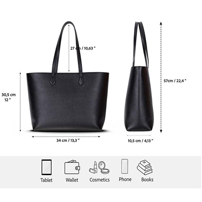 Bloominbag Terra Siyah Hakiki Deri Kadın Omuz Çantası – Noir Black Terra Structured Leather Tote