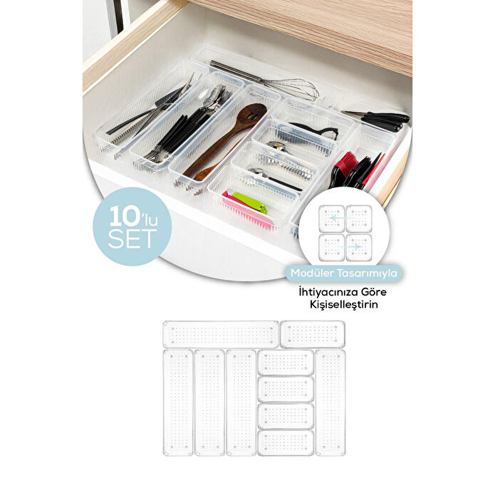 Vienev 10 Parça Çekmece İçi Düzenleyici - Mutfak Dolap İçi Kaşıklık Düzenleme Organizeri