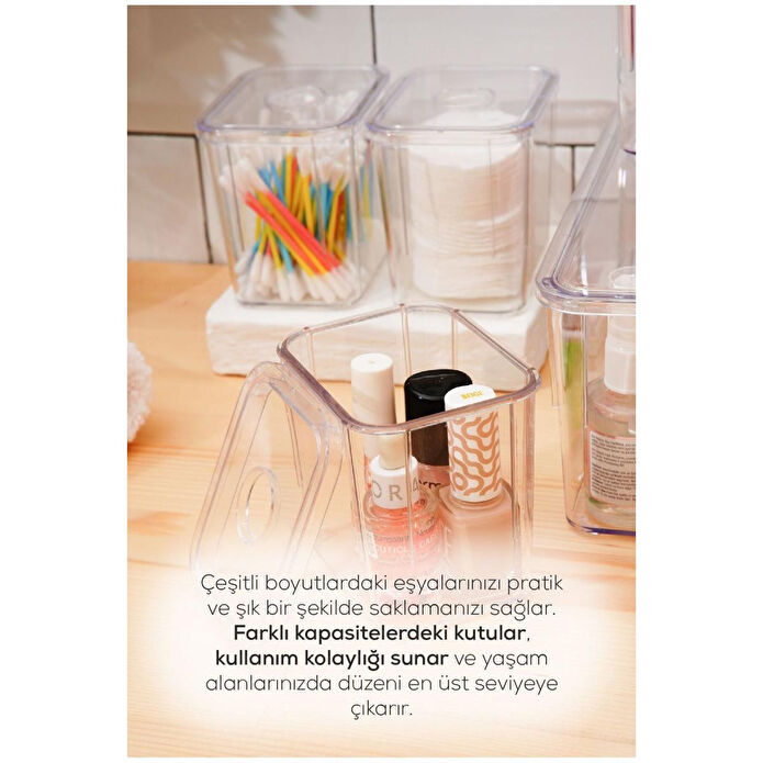 Vienev 5'li Kapaklı Saklama Kabı Seti Çok Amaçlı Saklama Kutusu Beyaz