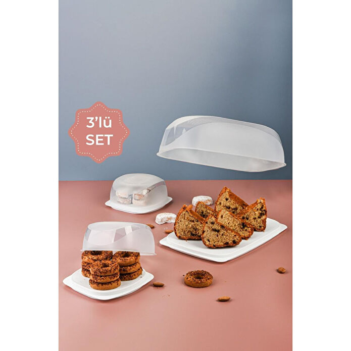 Vienev 3lü Kapaklı Servis Sunum Tabağı - Ekmeklik Ve Ikram Tabağı Beyaz