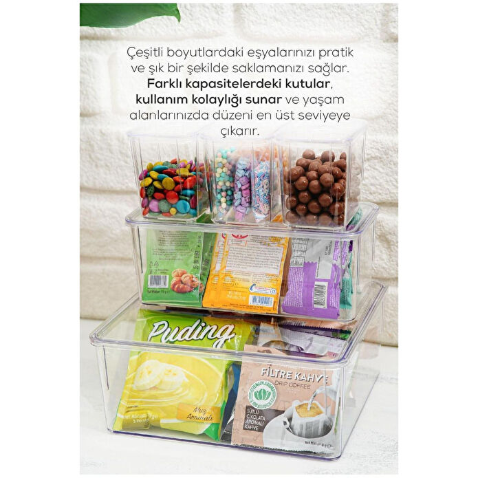 Vienev 5'li Kapaklı Saklama Kabı Seti Çerezlik Atıştırmalık Kutusu Şeffaf