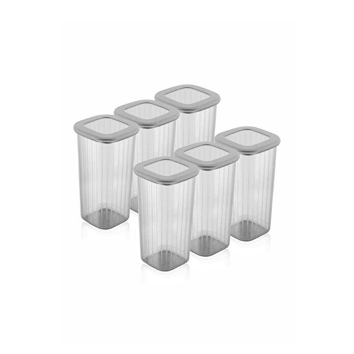 Vienev 6'lı 1,75 Litre Poly Kapak Çizgili Desenli Saklama Kabı Antrasit Beyaz Serigrafi Etketli