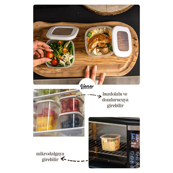 Vienev Renkli Etiketli 15li Foly Kare Erzak Saklama Kabı 9x(0,55 Litre) 6x(1,75 Litre) Beyaz