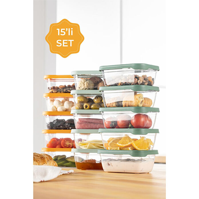 Vienev 15'li 400 Ml Bono Dikdörtgen Saklama Kabı Seti Renkli