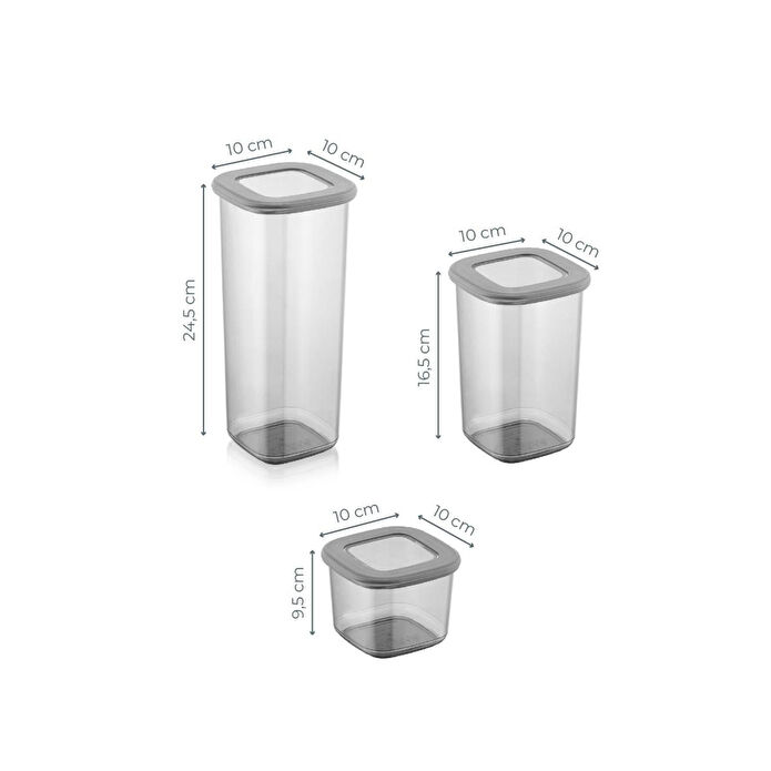 Vienev Etiketli Kare Erzak Saklama Kabı 6'lı Set 2x(0,55 Litre, 1,2 Litre, 1,75 Litre) Antrasit