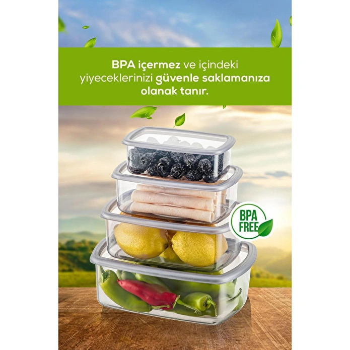 Vienev 4'lü Hava Geçirmez Saklama Kabı Seti Antrasit 1x(250-500-750-1200 Ml)