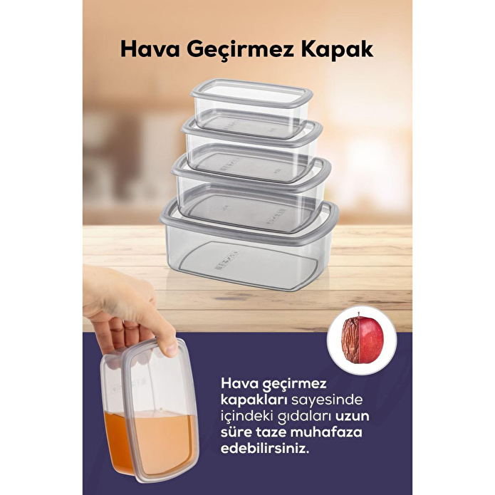 Vienev 4'lü Hava Geçirmez Saklama Kabı Seti Antrasit 1x(250-500-750-1200 Ml)