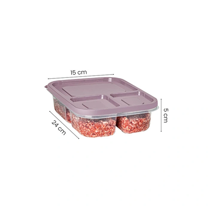 Vienev 8li 3 Bölmeli Dikdörtgen Saklama Kabı 1,15 Litre Pembe