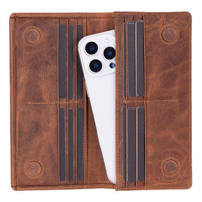 Bloominbag Celestina Saddle Brown Hakiki Deri Telefon Bölmeli Cüzdan