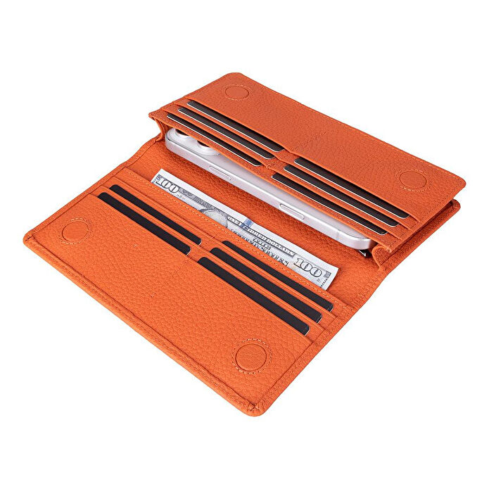 Bloominbag Celestina Pebble Orange Hakiki Deri Telefon Bölmeli Cüzdan