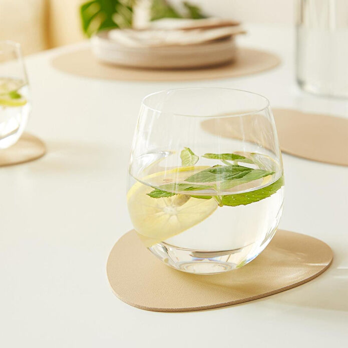 Home Wave 4'lü Bej/taş Renk Suni Deri Bardak Altlığı 13 X 11.5 Cm