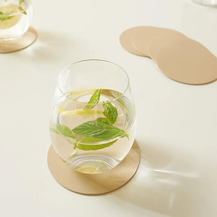 Home Wave 4'lü Bej/taş Renk Suni Deri Bardak Altlığı Ø 10 Cm