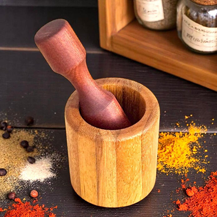 Kaf Ahşap İroko-Sapelli Havan / Reyhan