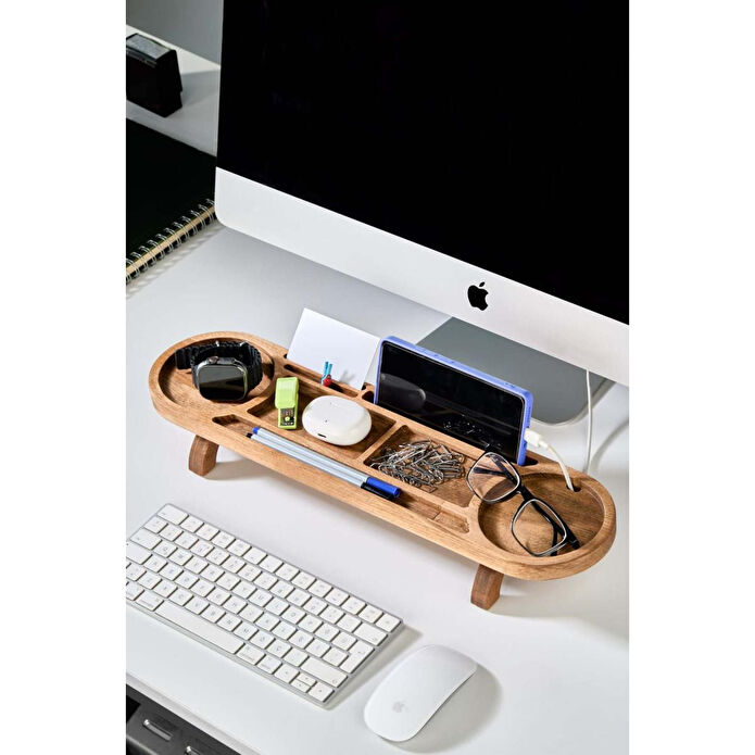 Lora Bianca Modera Ahşap Masa Üstü Düzenleyici Organizer - Ofis, Bilgisayar Masası Masa Üstü Düzenleyici Kahverengi