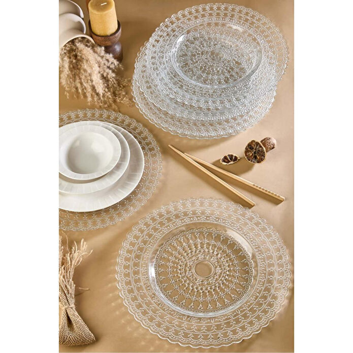 Lora Bianca Pizzo 6'lı Şeffaf Cam Supla Tabak Seti 32 Cm Şeffaf