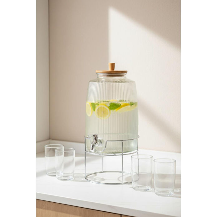 Bambum Flow Akasya Kapaklı Cam Sebil 6l