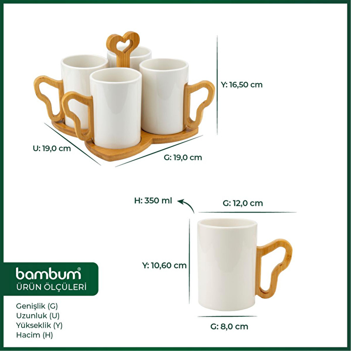 Bambum Fugu Bambu Standlı 4'lü Kupa Seti