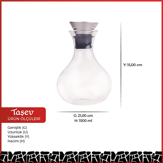 Bambum Metal Kapaklı Cam Sürahi T0803 Taşev Sahi 21x15 Cm 1500 Ml