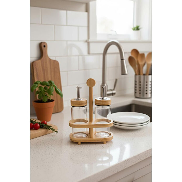 Bambum Mima Bambu Standlı 2'li Yağdanlık Küçük