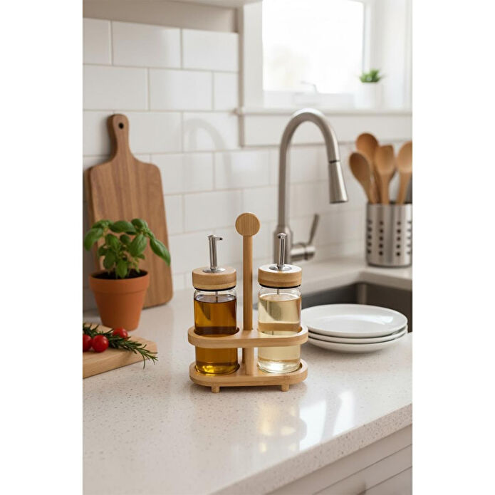 Bambum Mima Bambu Standlı 2'li Yağdanlık Küçük