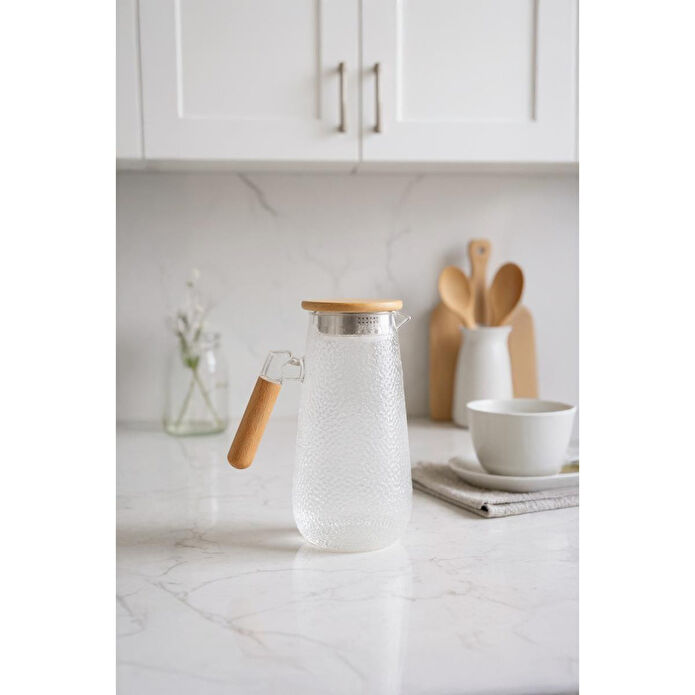 Bambum Polka Bambu Kapaklı Cam Sürahi