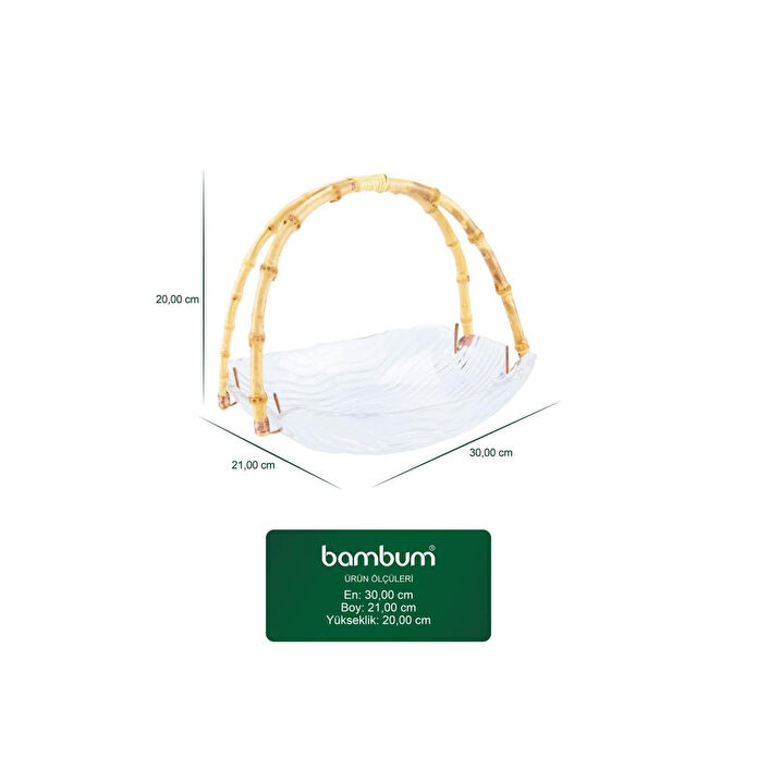 Bambum Cestino Bambu Kulplu Cam Dikdörtgen Sunum Tabağı Dalgalı Desen