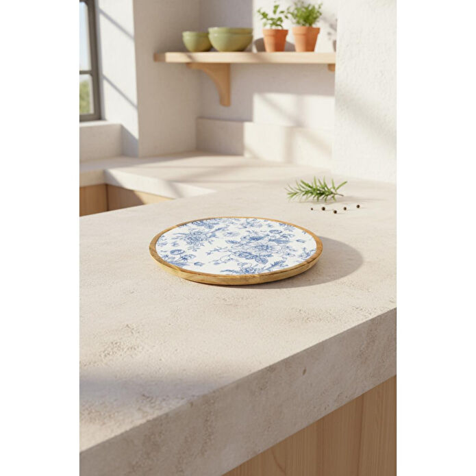 Bambum Gura Yuvarlak Tepsi Gül Büyük