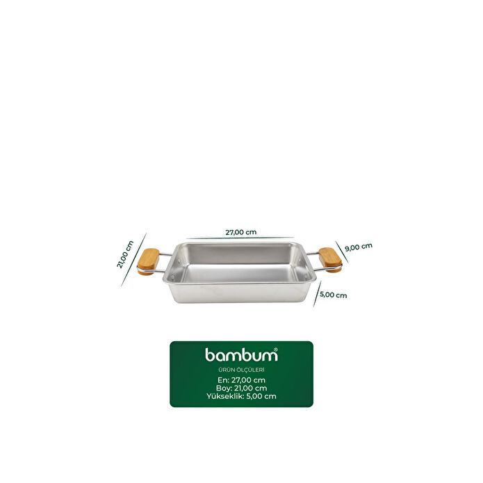 Bambum Cesta Bambu Kulplu Çelik Sunum Tepsisi