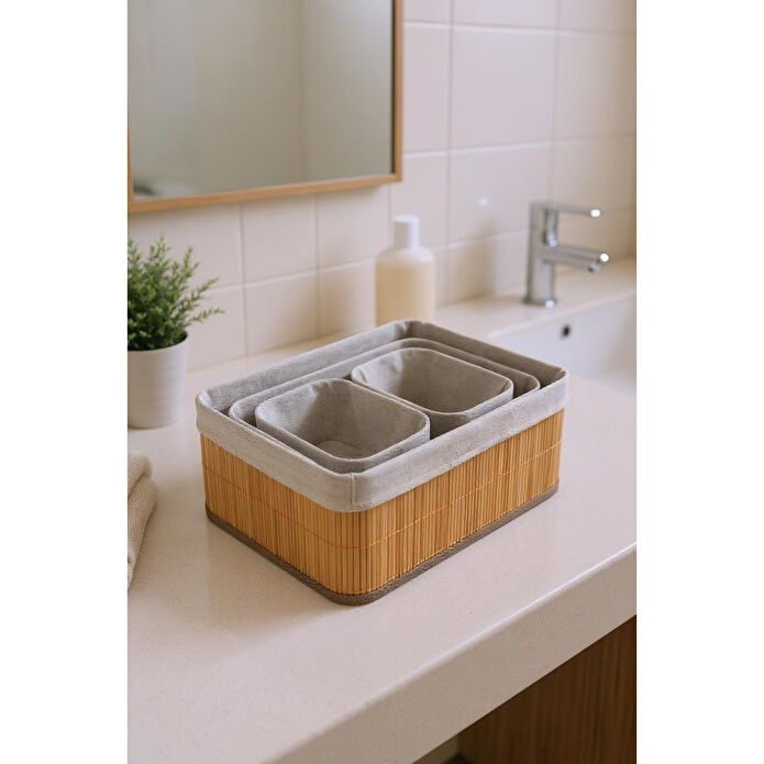 Bambum Linen 4'lü Sepet Seti Dikdörtgen