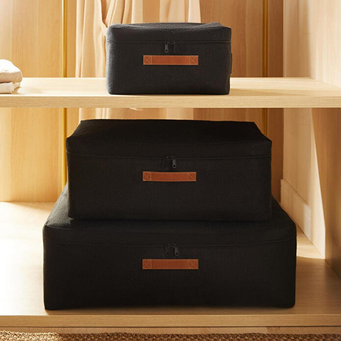 Ocean Home Textile 3'lü Siyah Renk Jüt Hurç Set 30 X 22 X 18 / 52 X 28 X 21 / 62 X 46 X 22 Cm