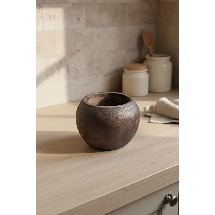 Bambum Chalia Mini Saksı Otantik Eskitme Efektli Doğal Oyma Pavlonya Ağaç Saksı Bahex B1635