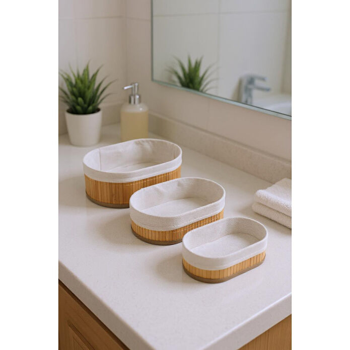 Bambum Linen 3'lü Sepet Seti Oval
