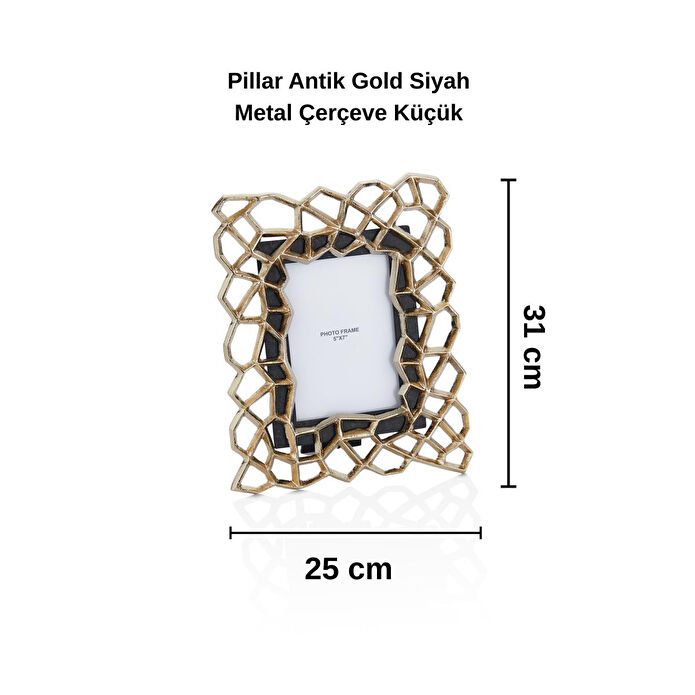 Cornella Pillar Antik Gold Siyah Metal Çerçeve Küçük En:25 Cm X Boy:31 Cm
