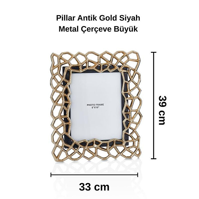 Cornella Pillar Antik Gold Siyah Metal Çerçeve Büyük En:33cm X Boy:39 Cm